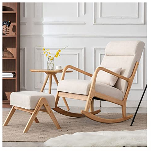 Glider Chair Schaukelstuhl aus Stoff mit Ottomane, hoher Rückenlehne für das Kinderzimmer, gepolsterter Glider Rocker Indoor-Schaukelsessel mit Lendenkissen für das Wohnzimmer im Babyzimmer (Farbe: