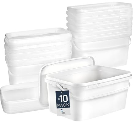 BenBow Rechteckiger Eimer mit Deckel 10x 5l weiß - lebensmittelecht, stapelbare Kunststoffbox mit Henkel - luftdicht, auslaufsicher, geruchsneutral, ideal für Haushalt und Gewerbe - leer