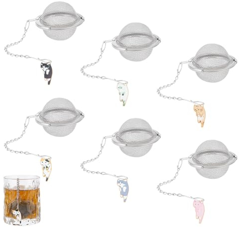 UNICRAFTALE 6 pieza de Infusores de Té de Malla, Juego de Filtros de Té de Acero Inoxidable, Colador de Bolas de Té, Jaulas, Soporte de Dijes de Gato Esmaltado para Preparar Té, Especias Condimentos