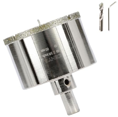 2-3/8 Inch 60mm Tile Hole Cutter Drill Bit Diamond Metal Hole Saw with Center Pilot Drill – Diamond-Coated for Marble, Granite, Ceramics, Porcelain Tiles, Glass