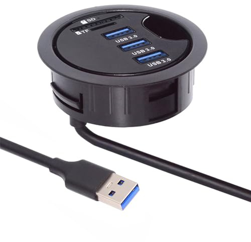 Cablecc Hub USB 3.0 de 3 Puertos con Lector de Tarjetas SD/TF - Estación Base para Escritorio con Ojal de 60 mm