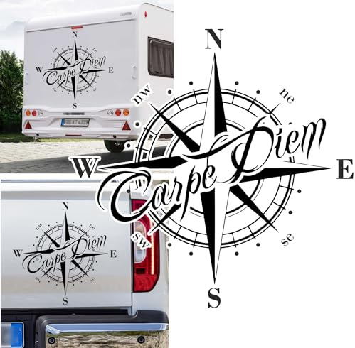 Kompass Carpe Diem Nutze den Tag Aufkleber Größe&Farbe wählbar Hund Hunde Wohnmobil Caravan Autoaufkleber Sticker Kompassrose Windrose Camper