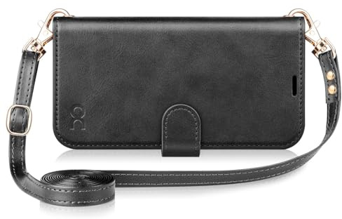 OCASE für iPhone 16 Pro Max Hülle mit Handykette, Graphit | Band Längenverstellbar, Handyhülle zum Umhängen, Lederhülle mit Kordel Schnur abnehmbar