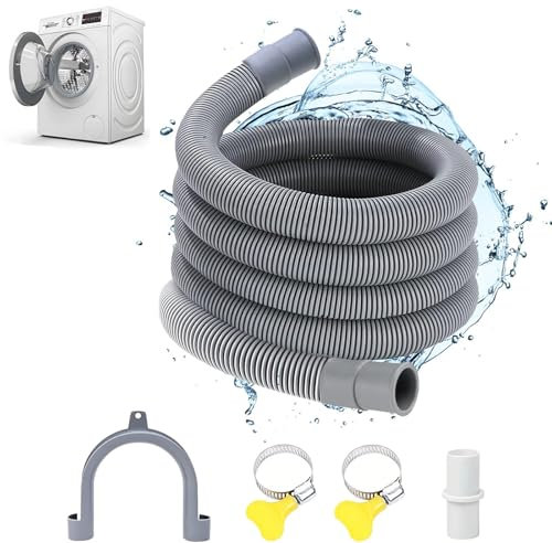 2 Metres Manguera de Lavadora,Manguera Desagüe de Lavadora,Manguera de Desagüe Universal,Tubo Desague Lavadora,Alargador Tubo de Desague Lavadora,con 2 Abrazaderas y U Soporte