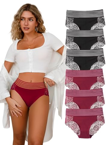 Hialegion Culotte Femme Taille Haute Dentelle Culotte sans Couture Taille Haute Lot Culotte Dentelle Femme 6PCS S-4XL