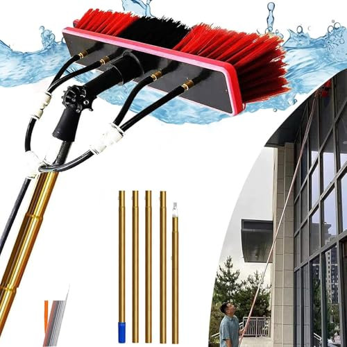 WANGYYDS Teleskopstange Wasserführend, 5-12m Teleskop Reinigungsbürste Pv Anlage Reinigungsgerät, Fensterreiniger Für Sonnenkollektoren Für Außenwände, Autos & Fenster,35cmHeadGold-10m/32.81in