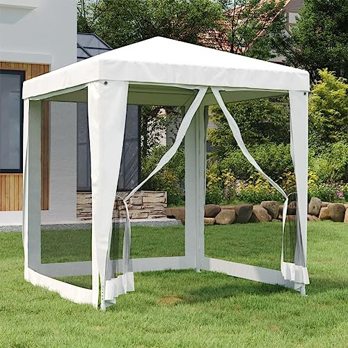 Rasen & Garten, Outdoor-Wohnen, Außenstrukturen, Vordächer & Pavillons, Partyzelt mit 4 Netz-Seitenwänden, 2 x 2 m, Weiß