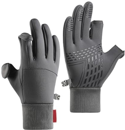 Gants d'hiver pour hommes, gants de cyclisme - Gants thermiques coupe-vent avec design à 2 doigts coupés,Équipement de pêche sur glace, gants chauds d'hiver pour activités de plein air