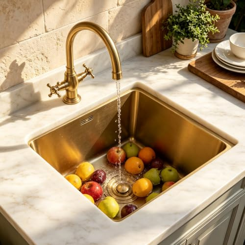 HZKSINNK Éviers De Cuisine, Évier Simple Golden Bar, Évier De Cuisine/salle De Bain Carré En Acier Inoxydable Doré, Évier Nano/préparation Avec Kit De Vidange, Facile À Nettoyer, À Encastrer Sous Plan