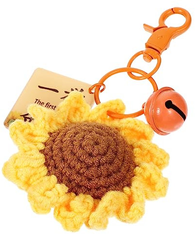 SOIMISS Sunflower Keychain Bell and Dog Clasp, Lovely Sunflower Pendant for Car Mirror and Bag Hanging, Decorative Key Ornament for Girls