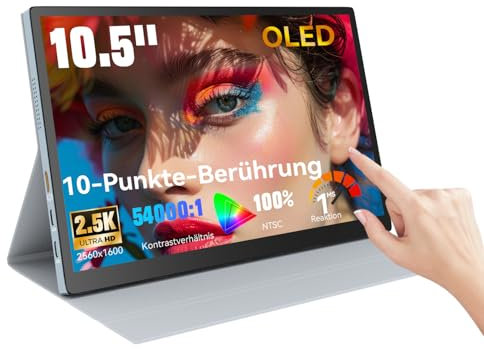 Prechen Écran tactile OLED 10,5 pouces, résolution 2,5K 2560 x 1600, 100 NTSC, 54 000:1, Mii Second Touch Display avec étui de protection, USB-C, HDMI, petit écran pour PC portable Mii