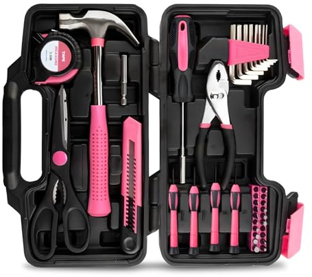 MEETOZ Pink Tool Kit for Women, Mini DIY Household Set with Starter Basic Hand Tools for Home & Office, Essential Mini Hand Tool Box for Repairs (39 Pcs)