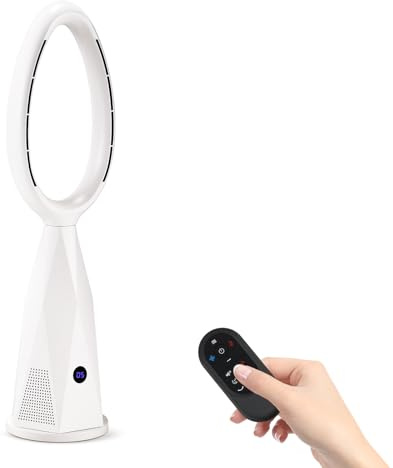 Moongiantgo 46 Ventilador Torre sin Aspas & Calefactor con Mando y Filtro HEPA - 10 Velocidades, Oscilación 80°, Modo Sueño, Protección por Caída, Ideal para Habitación/Hogar/Oficina (blanco)