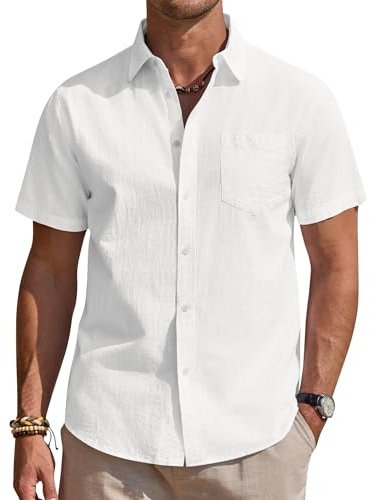 Alimens & Gentle Leinenhemd Herren Kurzarm Hemd Männer Leinen Shirt Regular Fit Freizeithemden Sommer Strand Tshirt