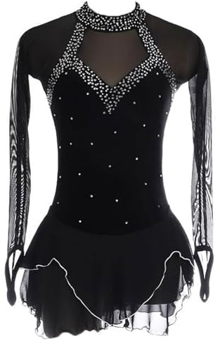 TJDWPRRD Artistic Ice Skate Competition Dress for Girls Figure Skating Leotard Costume Crystal Ballet Gymnastics Skirt,B,XXL