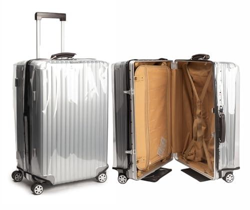EEGAO Upgraded Zippered Suitcase Cover Protector, Waterproof Luggage Cover for Wheeled Suitcases, Anti-Scratch Clear PVC with Elastic Straps & Magic Tape