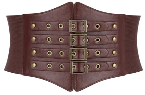 WERFORU Korsettbälte för damer Medeltidsbälten Damer Bredt korsett för Halloween Karneval, kaffe, Fit Waist Size 105-115cm