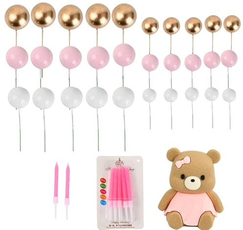 Luxvara 31 Stück Teddybär Kuchen Dekoration, Geburtstag, Babyparty, Taufe, Gender Reveal, Hochzeit Tortendeko