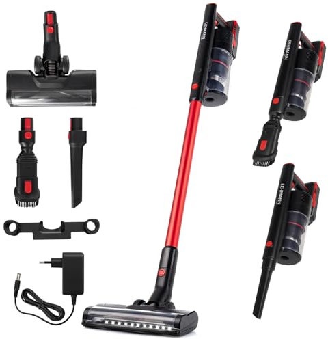 LEHMANN Aspirapolvere Senza Fili 3 in 1, Scopa Elettrica Senza Fili con 45 Minuti Autonomia, Serbatoio 1,8L, Spazzola LED, Filtro HEPA, Set di Accessori, Ideale per Peli di Animali, Tappeti, Pavimenti