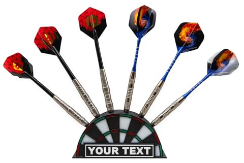 Dart Holder Stand - Personalised for 6 Darts with Name or Text - Modern 3D Printed Rack - by Manio 3DP