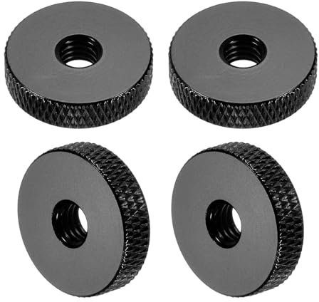 MECCANIXITY 4 Pcs Knurled Thumb Nuts, M6 x 20 mm x 5 mm Female Aluminum Flat Through Hole Lock Adjusting Nuts Handle Knob Fasteners for 3D Printer Parts, Machine, DIY, Black