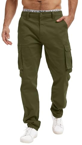 Breampot Herren Cargohose Baumwolle Chino Straight Fit Freizeithose | Straight Fit Robuste herrenhose für Alltag und Outdoor mit vielen Taschen, Freizeithose, Cargo Pants für Männer
