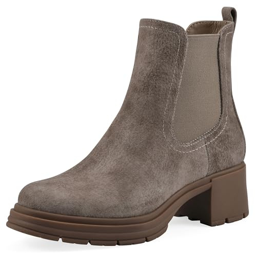 Cliffs by White Mountain Women's Mingo Cushioned Block Heel Chelsea Ankle Bootie, Sand/Fabric, 6 M