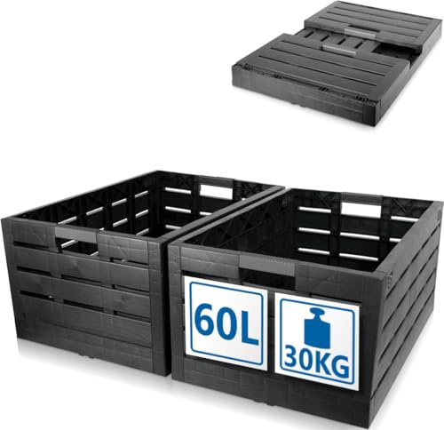 Stimo 2x Premium Klappbox 60L Aufbewahrungsbox klappbar 60x40x28cm Transportbox bis 30kg Aufbewahrungsbox klappbar faltbar stapelbar