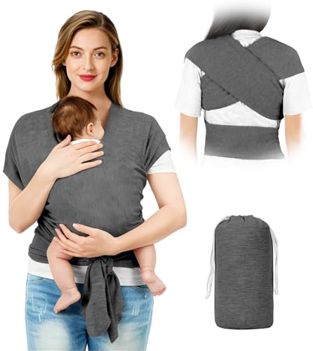 AOOWU Portabebés Portátil, Portabebés Ergonómico Ajustable para Bebés, Fácil de Limpiar Portabebes Multifuncional Respirable Porta Bebes de Manos Libres Elástico para Hasta 15kg (Gris Oscuro)