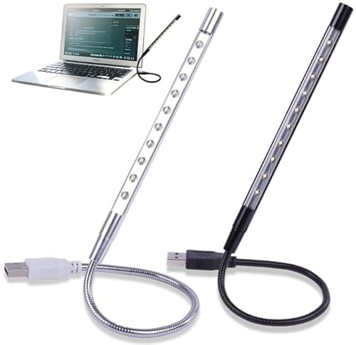 Wafuesh 2 Stück USB LED Leselampen Mit Flexiblem Schwanenhals, Direkt Eingeschaltete Lichtschalter Für Laptop, Buch Und Bett – Tragbare Lichtquelle in Schwarz Und Silber [Energieklasse F] Buch Lampe