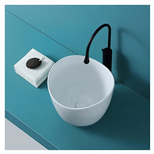 Lavabos de tocador Lavabo de baño ovalado blanco, diseño lavabo profundo, cerámica sobre encimera, moderno, artístico