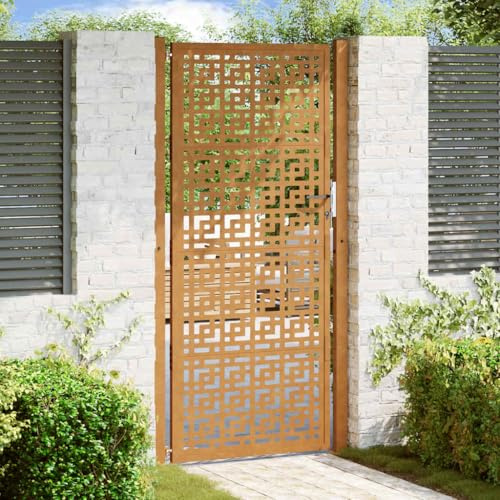 Cancello da Giardino in Acciaio Resistente alle Intemperie, Design a Croce Taglio Laser, Cancello per Recinzione, Portoncino Ingresso Esterno, per Giardino e Patio, Colore Ruggine, 105 x 205 cm