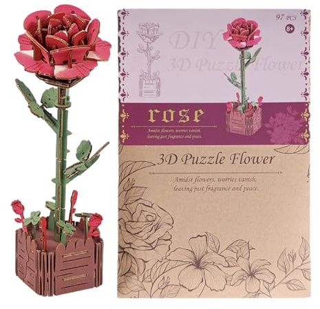 Puzzles en Bois à Fleurs 3D, Charmant Artisanat de Bouquet, 20x5,5x5,5 cm, kit de modèle en Bois D-IY, kit de modèle Craft, Facile à Assembler, pour Les Adultes et Les débutants