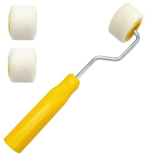 Mini Farbroller Set mit 1 Kunststoffgriff und 3 Bürstenköpfen, Vielseitige Malerrolle Klein für Wandfarbe, Optimal als Mini Farbroller Ausbessern Malerrolle Klein Zubehör Praktisches Malerset