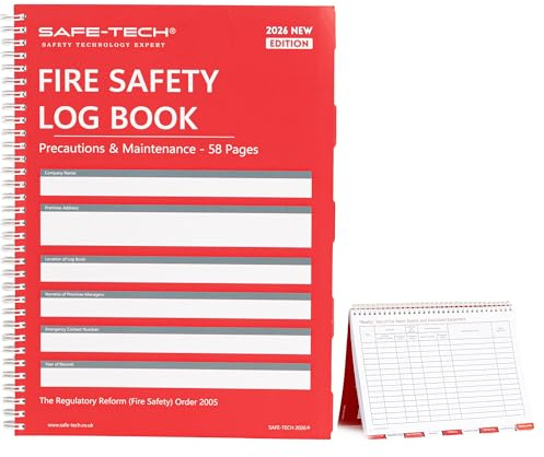 SAFE TECH 2026 Version Fire Safety Log Book A4 Size 58 Pages(Fire Safety) | Including Miscellaneous Test, Schedule of People with PEEPS, Fire Alarms Log Book for Property Management, Regulatory Reform