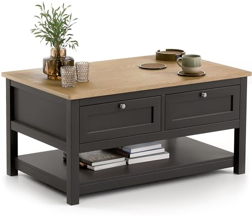 CHRISTOW Coffee Table, 2 Drawers & Shelf, Charcoal