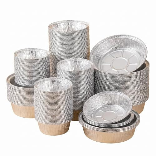 Durdiiy 50Pcs Aluminium Foil Baking Trays, 6+7+9 Inch Round Tin Trays Tin Foil Dishes Disposable Dishes with Aluminum Foil Liners for Air Fryer, Party Baking, Roasting & Cooking (Oval)