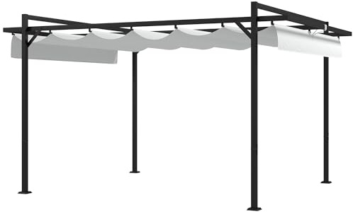Outsunny Pérgola 3x4 m Techo Retráctil Poliéster Blanco y Gris Oscuro
