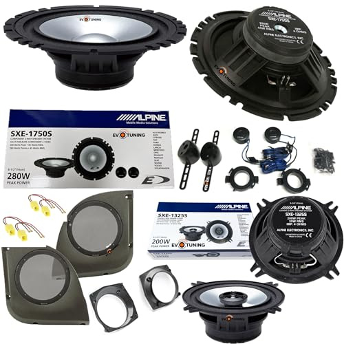 EvoTuning Kit Completo 6 Casse Altoparlanti Alpine Sxe-1750S+1325S per Fiat Punto 188 dal 1999 al 2011 Anteriori e Posteriori, Set 2 Woofer 165mm +2 tweeter + 2 Coassiali 13cm + Tasche +Adattatori