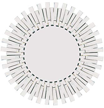 MirrorOutlet Modern Unique 3D Sunburst All Glass Venetian Round Wall Mirror, Silver, 3.5 x 91 x 91 cm,JH006