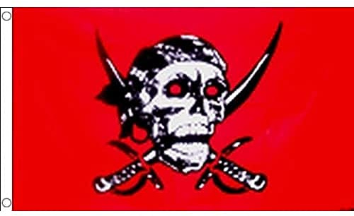 AZ FLAG Flagge Pirat Red Skull 150x90 cm Polyester 100D 2 Ösen | Für innen und außen Piraten Totenkopf dekorative Flagge doppelte Nähte und verstärkte Kanten mit Metallösen 100D Polyester