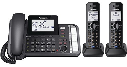 Panasonic 2-Line Corded Phone/Cordless Phone System with 2 Handsets - Answering Machine, Link2Cell, 3-Way Conference, Call Block, Long Range DECT 6.0, Bluetooth - KX-TG9582B (Black)