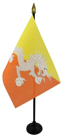 AZ FLAG bordsflagga Bhutan 15 x 10 cm - liten bhutanesisk kontorsflagga 10 x 15 cm guldspets