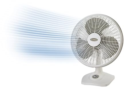 Lasko 16 Oscillating Portable Performance Table Fan for Home with 3 Speeds, Tilt-Back Fan Head, Carry Handle, White, 2506