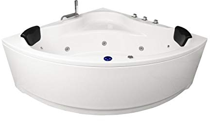 Whirlpool Badewanne Karibik Basic – Made in Germany | Runde Eckbadewanne mit 13 Massage-Düsen, LED Beleuchtung & Armaturen | Maße: [130x130 cm] | Spa-Badewanne für 2 Personen