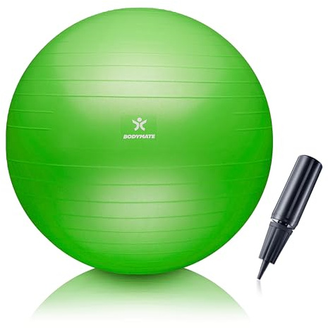BODYMATE Gymnastikball Sitzball Trainingsball mit GRATIS E-Book inkl. Luft-Pumpe, Ball für Fitness, Yoga, Gymnastik, Core Training, für starken Rücken als Büro-Stuhl