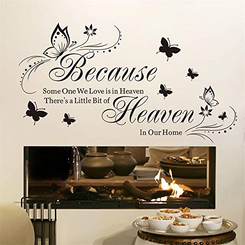 ufengke Heaven in Our Home Wall Stickers Quotes and Sayings Wall Decals | Butterfly Wall Art Decor for Bedroom Living Room