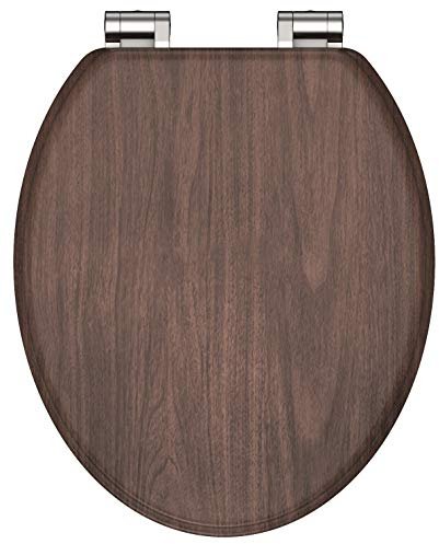 WC-Sitz - Toilettendeckel Dunkles Holz | Klodeckel mit Absenkautomatik | MDF Holzkern | Toilettensitz mit Muster | 19403