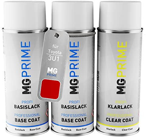 MG PRIME Autolack Sprühdosen Set für Toyota 3U1 Jelly Berry Grundlack Basislack Klarlack Spraydose 400ml