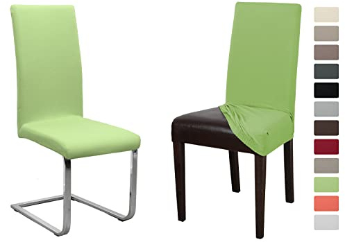 BEAUTEX Stuhlhusse Jersey Baumwolle Stretch elastisch 4er Set Hellgrün | auch passend für Freischwinger & Schwingstühle, atmungsaktiv, pflegeleicht, formstabil, universelle Passform, rutschfest